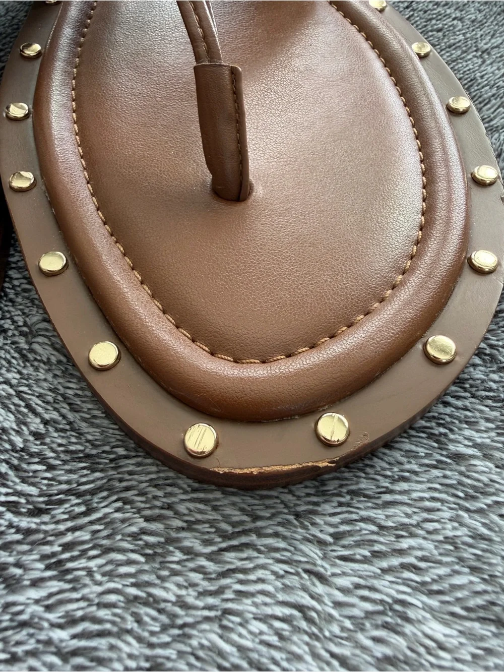 Michael Kors Tan Leather Studded Lace-Up Thong Sandals